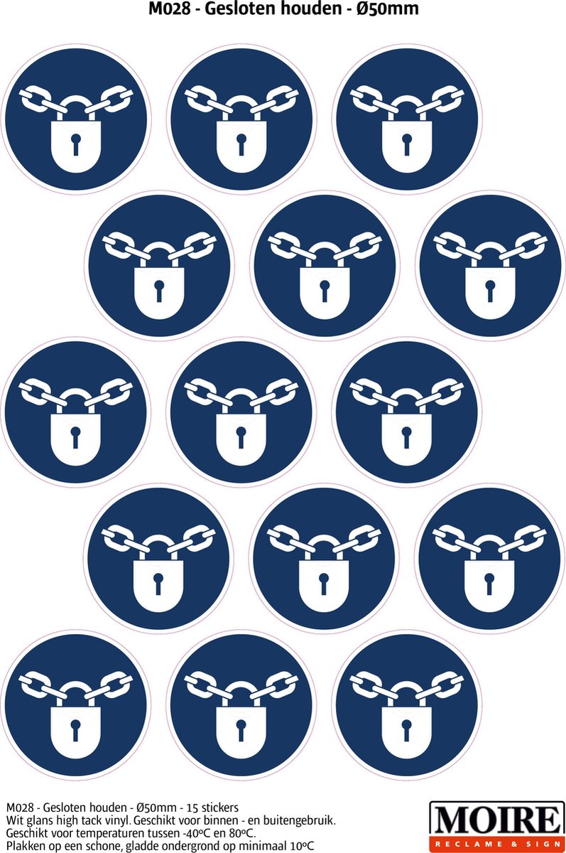 Pictogram sticker 75 stuks M028 - Gesloten houden - 50 x 50 mm - 15 stickers op 1 vel