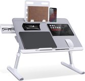 LifeGoods Laptoptafel - Laptopstandaard - Inklapbaar en Verstelbaar - Schoottafel met Tablethouder en Boekenstandaard - Bank, Bed, Schoot, Tafel - Wit / Grijs - Minimale schermafmeting: 1