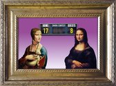 Smirk contest Mona Lisa en Dame met de hermelijn van Leonardo da Vinci - ingelijst met passe-partout - popart gesigneerd - 15x20cm