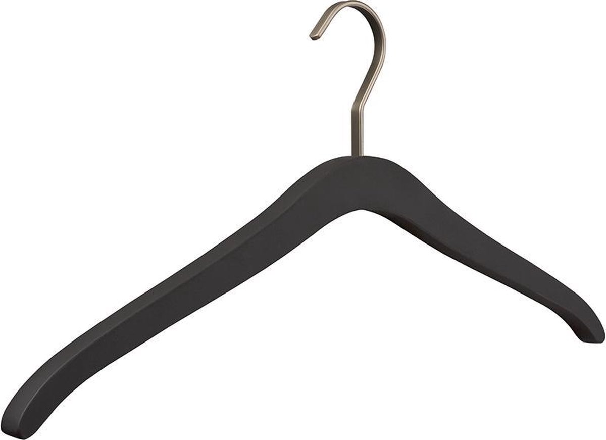 [Set van 5] Massief zwarte houten kledinghangers / garderobehangers / jashangers met een soft touch coating en platte verchroomde design haak