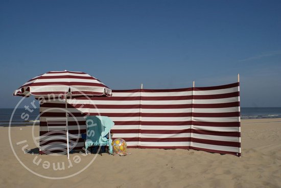 Strand Windscherm 5 meter dralon Bordeaux / Wit met houten stokken