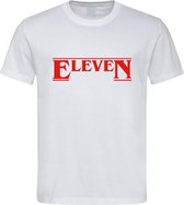 Wit T shirt met Rood "Eleven" tekst maat M