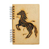 KOMONI - Duurzaam houten Schetsboek -  Gerecycled papier - Navulbaar - A4 - Blanco - Paard