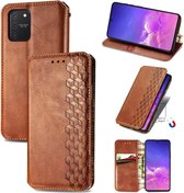 Voor Galaxy M80S / A91 / S10 Lite Cubic Grid Pressed Horizontal Flip Magnetic Leather Case met houder & kaartsleuven & portemonnee (bruin)