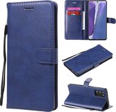 Voor Samsung Galaxy Note20 effen kleur horizontale flip PU lederen tas met houder & kaartsleuven & portemonnee & lanyard (blauw)