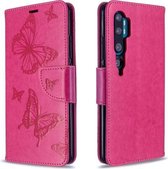 Voor Xiaomi CC9 Pro / Note 10 / Note 10 Pro Embossing Two Butterflies Pattern Horizontale Flip PU Leather Case met houder & Card Slot & Wallet & Lanyard (Rose Red)