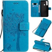 Voor Xiaomi Redmi Note 8T Tree & Cat Pattern Pressed Printing Horizontale Flip PU lederen tas met houder & kaartsleuven & portemonnee & lanyard (blauw)