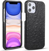 Struisvogeltextuur Hoofdlaag rundleer achterkant hoes voor iPhone 12/12 Pro (zwart)