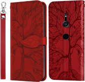 Voor Sony Xperia XZ2 Life of Tree Embossing Pattern Horizontale Flip lederen tas met houder & kaartsleuf & portemonnee & fotolijst & lanyard (rood)