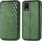 Voor LG K52 Cubic Grid Pressed Horizontal Flip Magnetic PU Leather Case met houder & kaartsleuven & portemonnee (groen)