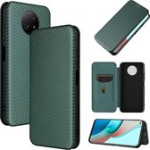 Voor Xiaomi Redmi Note 9 5G Koolstofvezel Textuur Magnetische Horizontale Flip TPU + PC + PU lederen hoes met kaartsleuf (groen)