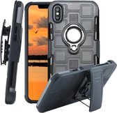 Voor iPhone XS Max 3 in 1 Cube PC + TPU beschermhoes met 360 graden draaien zilveren ringhouder (grijs)