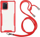Voor Samsung Galaxy A51 acryl + kleur TPU schokbestendig hoesje met nekkoord (rood)