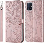 Voor Samsung Galaxy A51 Life of Tree Embossing Pattern Horizontale Flip Leather Case met houder & kaartsleuf & portemonnee & fotolijst & Lanyard (Rose Gold)