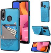 Voor Samsung Galaxy A20s reliëfpatroon PU + TPU beschermhoes met houder & portemonnee & kaartsleuven (blauw)