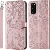 Voor Samsung Galaxy S20 Life of Tree Embossing Pattern Horizontale Flip Leather Case met houder & kaartsleuf & portemonnee & fotolijst & Lanyard (Rose Gold)