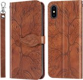 Life of Tree Embossing Pattern Horizontale flip lederen hoes met houder & kaartsleuf & portemonnee & fotolijst & lanyard voor iPhone X / XS (bruin)