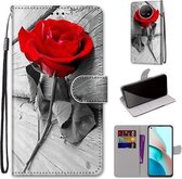 Voor Geschikt voor Xiaomi Redmi Note 9 5G / Note 9T Gekleurde tekening Cross Texture Horizontale Flip PU lederen tas met houder & kaartsleuven & Portemonnee & Lanyard (Wood Red Ros