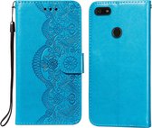 Voor Motorola Moto E6 Play Flower Vine Embossing Pattern Horizontale Flip Leather Case met Card Slot & Holder & Wallet & Lanyard (Blue)