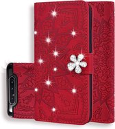 Voor Galaxy A80 / A90 Kalfspatroon Diamant Mandala Dubbel Vouwend Ontwerp Reliëf Leren Hoes met Portemonnee & Houder & Kaartsleuven (Rood)