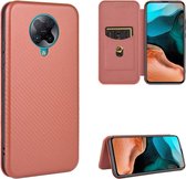 Voor Xiaomi Redmi K30 Pro Koolstofvezel Textuur Magnetische Horizontale Flip TPU + PC + PU lederen tas met kaartsleuf (bruin)