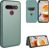 Voor LG K41S / K51S koolstofvezel textuur magnetische horizontale flip TPU + pc + PU lederen tas met kaartsleuf (groen)