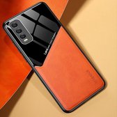 Voor Vivo Y70s All-inclusive lederen + telefoonhoes van organisch glas met metalen ijzeren plaat (oranje)