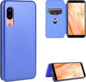 Voor Sharp Aquos Sense 3 Lite Koolstofvezel Textuur Magnetische Horizontale Flip TPU + PC + PU lederen tas met kaartsleuf (blauw)