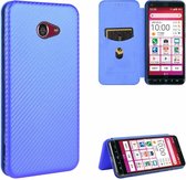 Voor Kyocera Basio 4 KYV47 Koolstofvezel Textuur Magnetische Horizontale Flip TPU + PC + PU lederen tas met kaartsleuf (blauw)