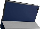 Cross Texture horizontale flip lederen hoes met 3-vouwbare houder voor Sony Xperia Z4 tablet (donkerblauw)