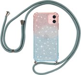 Voor iPhone 11 Pro Gradient Glitter Powder Shockproof TPU beschermhoes met draagkoord (oranje blauw)