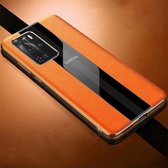 Voor Huawei P40 lederen gegalvaniseerde schokbestendige beschermhoes (oranje)