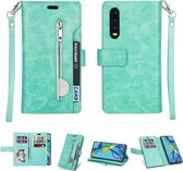 Voor Huawei P30 Multifunctionele Rits Horizontale Flip Leren Case met Houder & Portemonnee & 9 Kaartsleuven & Lanyard (Mintgroen)