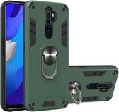 Voor OPPO A9 2020 2 in 1 Armor Series PC + TPU beschermhoes met ringhouder (donkergroen)