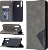 Voor Huawei Y6p Rhombus Texture Horizontale Flip Magnetische Leren Case met Houder & Kaartsleuven & Portemonnee (Grijs)