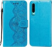 Voor Huawei P30 Flower Vine Embossing Pattern Horizontale Flip Leather Case met Card Slot & Holder & Wallet & Lanyard (Blue)
