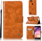 Voor ZTE Blade Z Max / Z982 Retro koperen knop Crazy Horse Horizontale flip PU lederen tas met houder & kaartsleuven & portemonnee & lanyard (goudgeel)