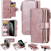 Voor iPhone 11 Pro Multifunctionele Retro Afneembare Magnetische Horizontale Flip Leren Case met Kaartsleuven & Houder & Portemonnee & Fotolijst (Rose Goud)