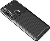 Voor Motorola Moto G Power Carbon Fibre Texture Shockproof TPU Case (Zwart)