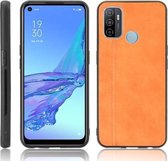 Voor OPPO A53 schokbestendig naaien koe patroon huid PC + PU + TPU hoesje (oranje)