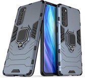 Voor OPPO Reno4 Pro schokbestendige pc + TPU beschermhoes met magnetische ringhouder (marineblauw)