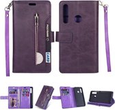 Voor Huawei P smart 2019 / P Smart + / Enjoy 9s Multifunctionele Rits Horizontale Flip Leren Case met Houder & Portemonnee & 9 Kaartsleuven & Lanyard (Paars)