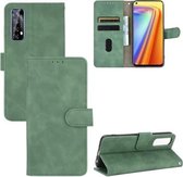 Voor OPPO Realme 7 Effen Kleur Huidgevoel Magnetische Gesp Horizontale Flip Kalfsstructuur PU Lederen Case met Houder & Kaartsleuven & Portemonnee (Groen)