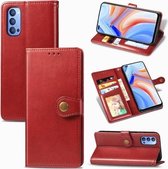 Voor Oppo Reno4 4G retro effen kleur lederen gesp telefoonhoes met lanyard & fotolijst & kaartsleuf & portemonnee & standaardfunctie (rood)