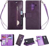 Voor Huawei Mate 10 Pro Multifunctionele Rits Horizontale Flip Leren Case met Houder & Portemonnee & 9 Kaartsleuven & Lanyard (Paars)