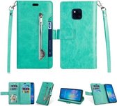 Voor Huawei Mate 20 Pro Multifunctionele Rits Horizontale Flip Leren Case met Houder & Portemonnee & 9 Kaartsleuven & Lanyard (Mintgroen)