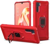 Voor OPPO A91 & F15 & Reno3 koolstofvezel beschermhoes met 360 graden roterende ringhouder (rood)