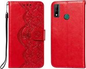 Voor Huawei Honor Y8s Flower Vine Embossing Pattern Horizontale Flip Leather Case met Card Slot & Holder & Wallet & Lanyard (Red)