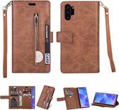 Voor Samsung Galaxy Note10 + Multifunctionele Rits Horizontale Flip Leren Case met Houder & Portemonnee & 9 Kaartsleuven & Lanyard (Bruin)