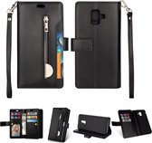 Voor Samsung Galaxy A6 (2018) Multifunctionele Rits Horizontale Flip Leren Case met Houder & Portemonnee & 9 Kaartsleuven & Lanyard (Zwart)